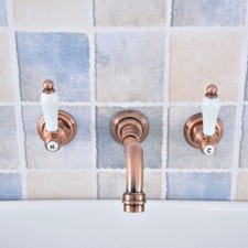 Antique Red Copper 2 Knob Wall Mount Tub Faucet Bathroom Basin Sink Mixer Tap