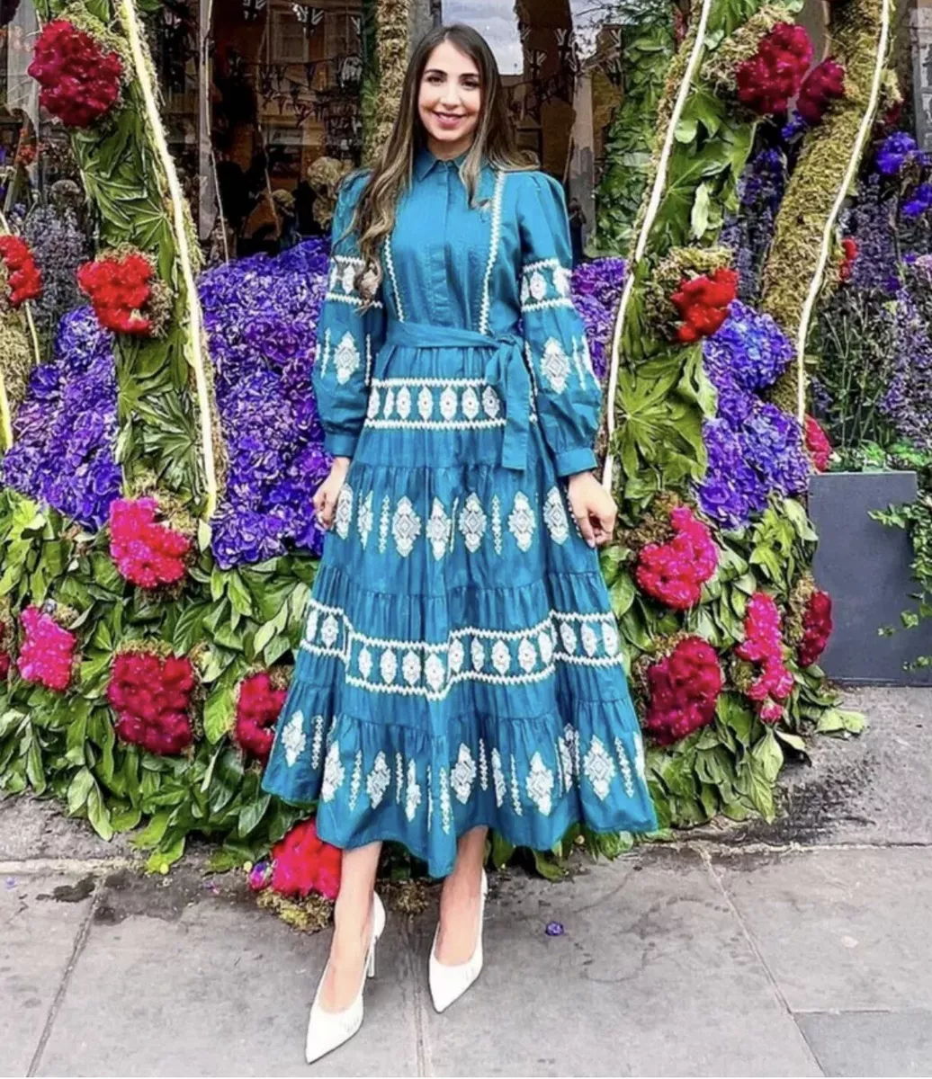 ZARA EMBROIDERED MIDI DRESS GREEN LONG SLEEVES SIZE XS eBay