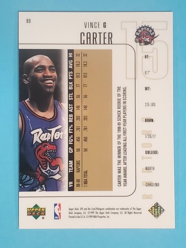1999-00 Upper Deck SPx Vince Carter Toronto Raptors #80 🏀 - Picture 2 of 2