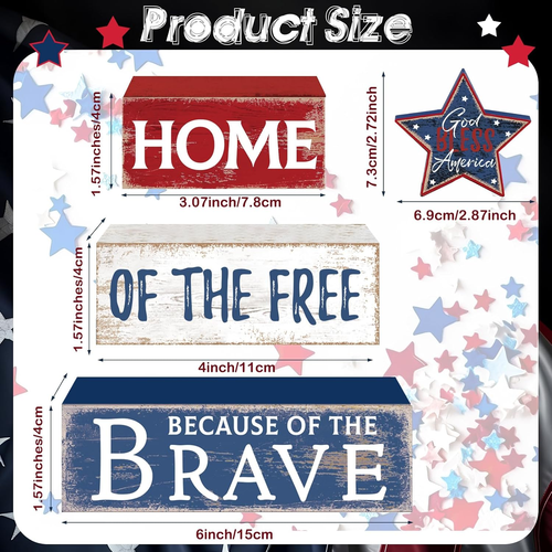 4 Pcs Farmhouse 4Th of July Patriotic Table Sign Independence Day Table Wood Dec - Picture 2 of 12