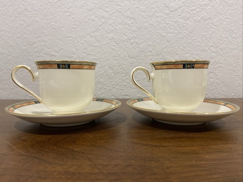 Lenox Vintage Desert Jewel Tee/Kaffee Tassen und Untertassen mit Fuß 2er Set USA Neuwertig - Bild 2 von 12