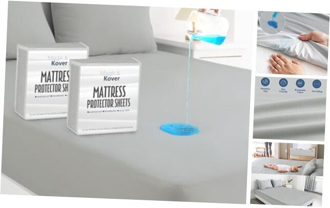 Mattress Protector Waterproof Cover 2 Pack, Waterproof Bed Fitted Queen Gray-image