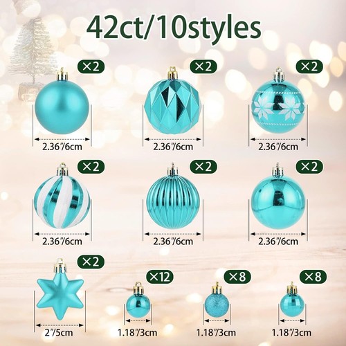 Christmas Ball Ornaments - 42 Count Ice Blue Xmas Shatterproof Tree Decorations - Picture 2 of 7