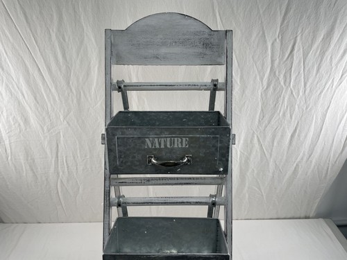 Vintage Pflanzleiter Holzleiter mit 3 Blumenkästen Metallkästen klappbar weiß - Bild 3 von 12