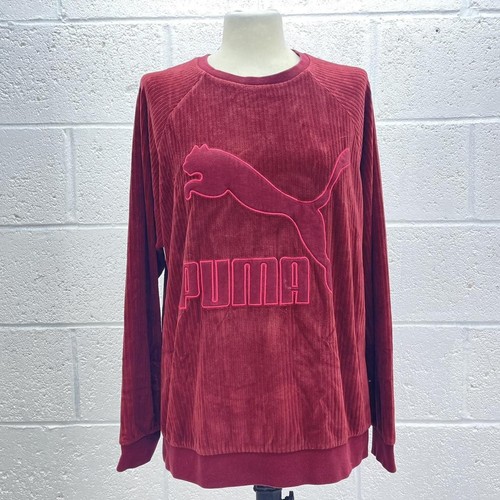 PUMA BURGUNDY VELVET RIB JUMPER OVERSIZED SWEATSHIRT EMBROIDERY LOGO Y2K UK 12 - Picture 1 of 6