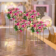Gold Metal Column Flower Stand Wedding Party Backdrop Centerpiece Rack 4Pcs  US