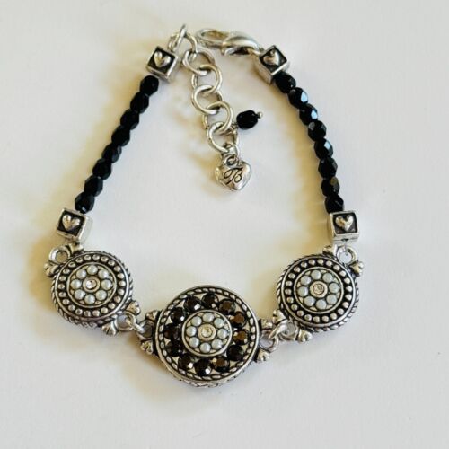 Brighton Silber Jet Set Gliederarmband glitzernde Kristallkette Designer zweifarbig 8 Zoll