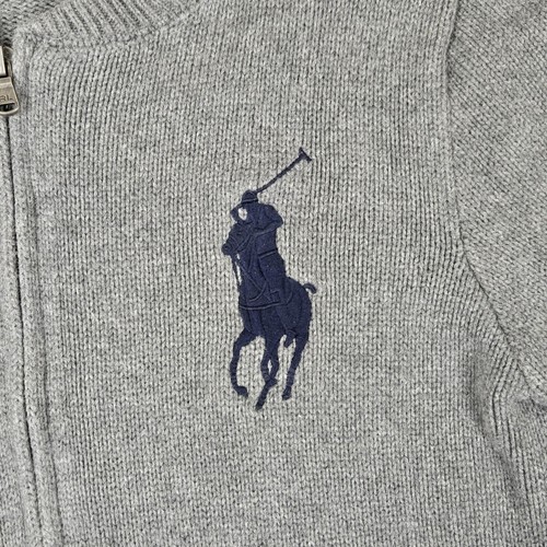 Polo Ralph Lauren Sweater Youth XL (18-20) Gray Big Pony Full Zip Cardigan Rugby - Picture 6 of 9