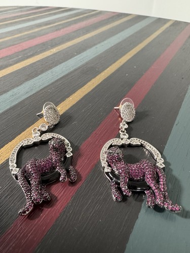 Stunning Art Deco Panther Earrings – Dark Red Crystals & Black Enamel - Picture 15 of 21