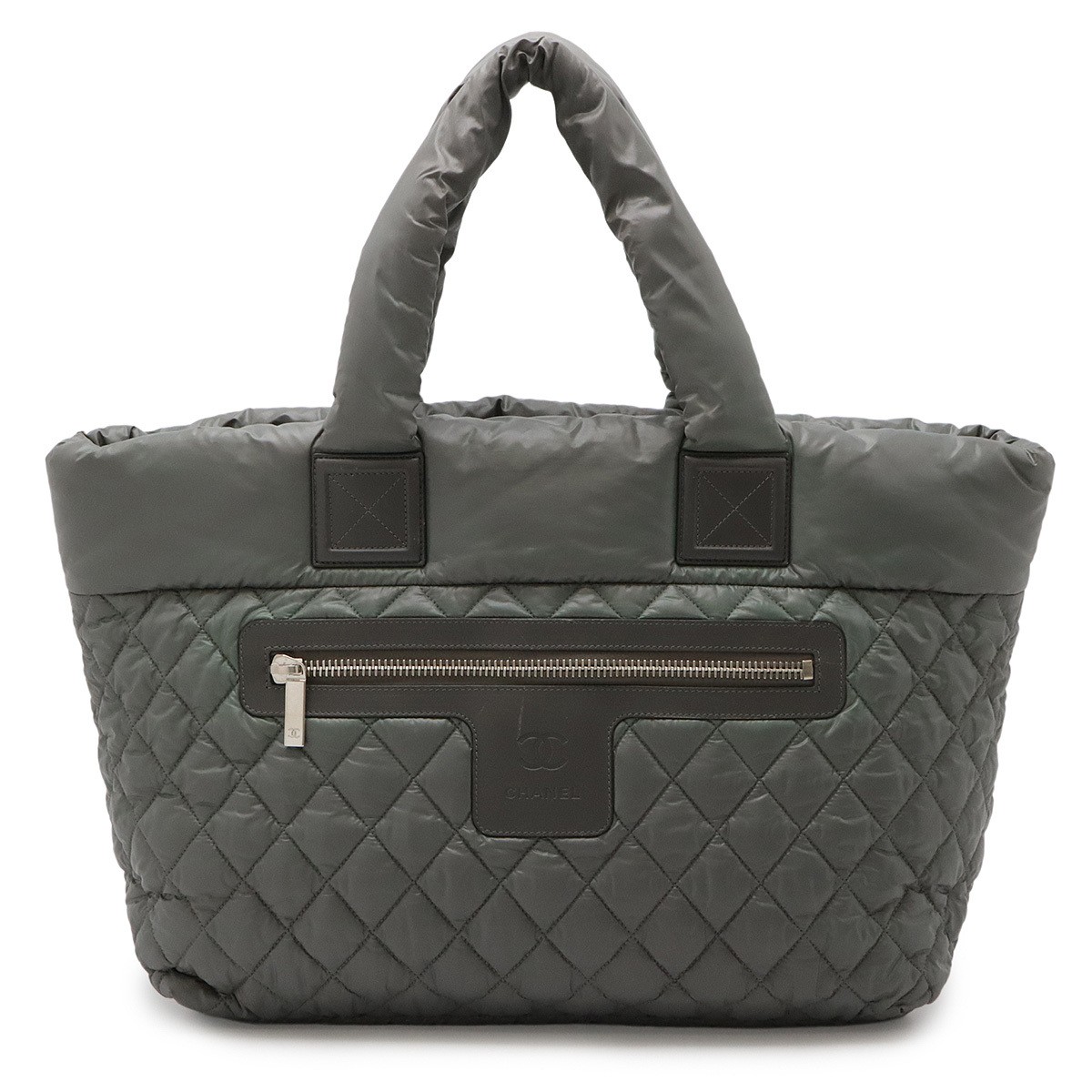 CHANEL Coco Cocoon Medium Tote MM in Quilted Nylon Khaki Green A48611