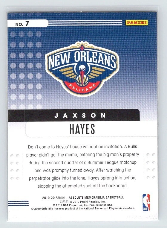 2019-20 Panini Absolute Memorabilia - Rookies Yellow Jaxson Hayes #7 (RC) - Image 2 of 2