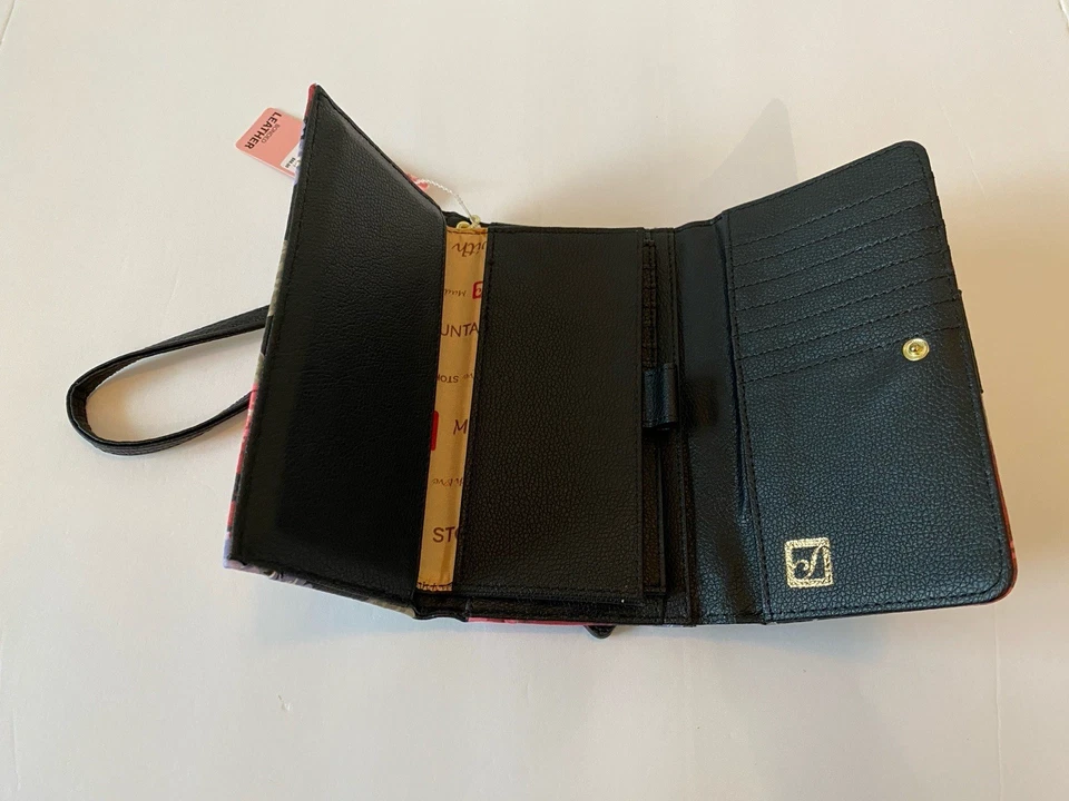 全新带标签 Stone Mountain Rose Bloom 黑色花卉皮革钱包带可拆卸表带 — 第 4/4 张图片