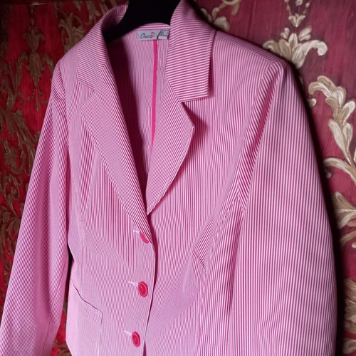 OSCAR B Size 14 Pretty Pink Pinstripe Ladies Jacket Quality Cotton Summer. - Picture 4 of 22