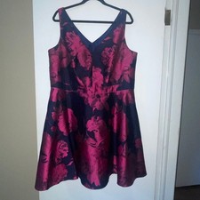 XSCAPE Blue Pink Fit and Flare Dress Floral Sleeveless Party Cocktail Sz 16W