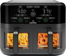 6 Quart Dual Basket Air Fryer Oven with Easy View Windows, Sync Finish, Hi-Fry,