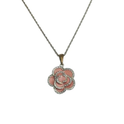 Römischer RMN Anhänger rosa Emaille und Strass Blume silberfarben signiert - Bild 1 von 9
