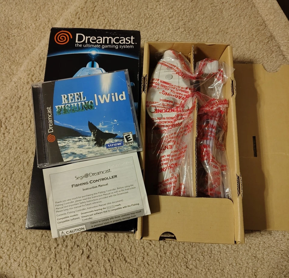 Controlador de pesca Sega Dreamcast en caja y carrete juego de pesca en caja original con reg. Tarjeta Foto 2 de 4