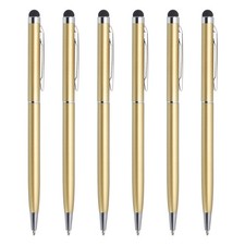6 x Metal Stylus Pen Ballpoint Pen 2 in 1 Retractable Ink Pen Stylus Tips Gold