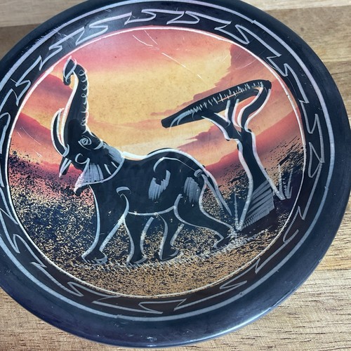 "Cuenco de baratija de piedra de jabón 4"" elefante pintado a mano" - Imagen 3 de 8