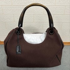 GUCCI Wood Canvas Handle Handbag Brown Vintage One-Handle Clutch Classic