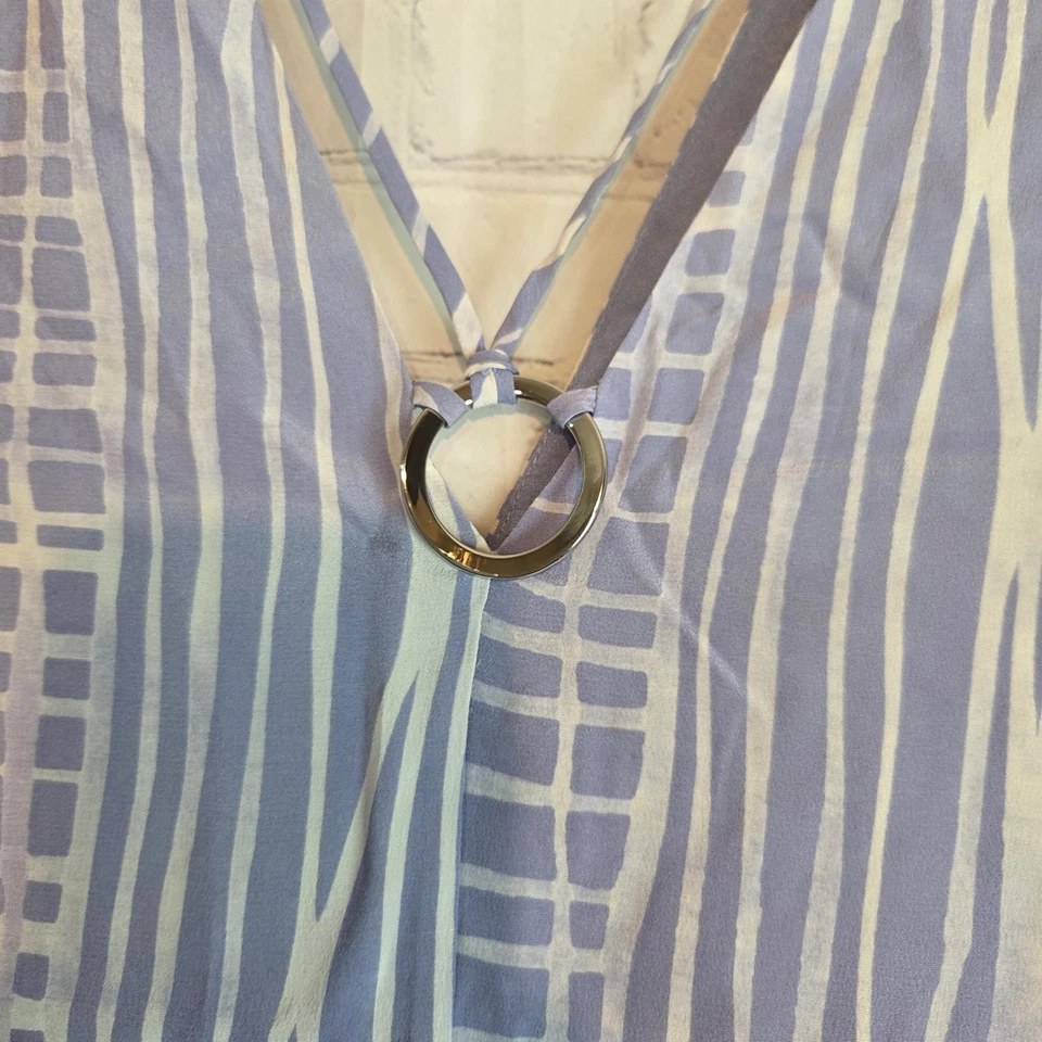 Top caftán Halston Heritage iris 100 % seda manga corta forrado cuello en V talla pequeña Foto 4 de 4