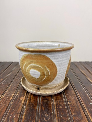 Vintage Studio Art Pottery Planter 1975 Signed MCM Spiral Design 8" Ceramic Pot - Picture 2 of 13