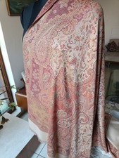 Reversible Handwoven Jacqard Wrap Wool Jamavar Beige Scarf Floral Pashmina Shawl