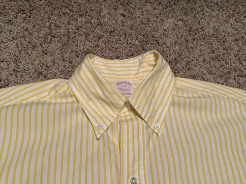 Camisa Brooks Brothers Manga Larga Para Hombre 15-R Amarillo Rayas Fabricantes 6 Botones LEER - Imagen 7 de 13