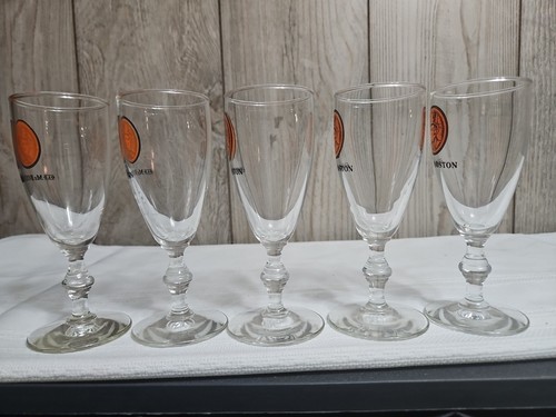 OLD Mr. BOSTON Footed WHISKEY GLASSES, Orange & Black Logo, 5.75" tall, SET OF 5 - Picture 12 of 14