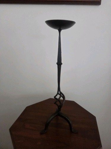 Wrought Iron Hand Forged 3 Legged Tripod Candle Holder Spiral Element 15 In - Picture 6 of 6