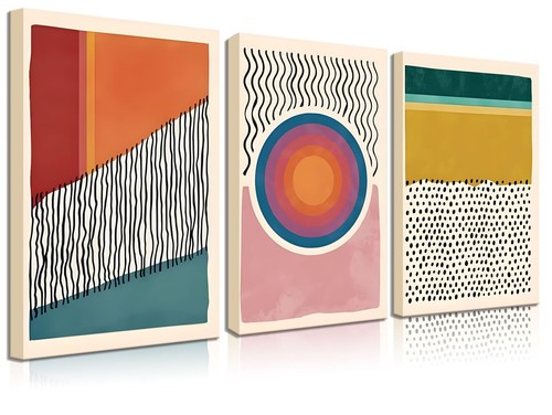 Set of 3 Framed Boho Wall Art Mid Century Modern Wall Decor Posters Abstract ...