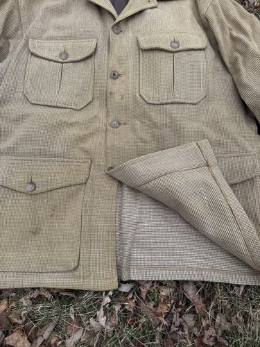 Vintage 1940s 50s Beige Woolrich Wool Hunting Button Up Jacket Flannel XL - Picture 9 of 11