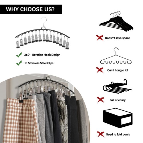 Leggings Organizer for Closet Hanging w/15 Clips, 2 Pack Pants Hangers Holds ... - Picture 2 of 7