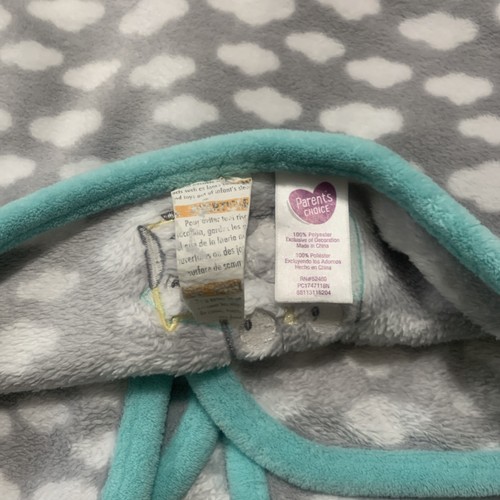 Parent's Choice Gray Clouds Aqua Trim Plush Owl Blanket - Picture 3 of 3