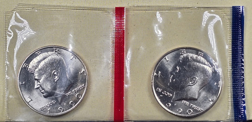1990 P & D JFK Kennedy Half Dollar 50C Philadelphia Denver Mint Cello Free Ship - Picture 1 of 2