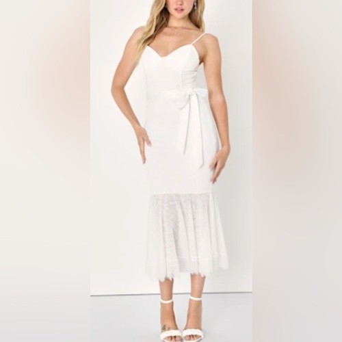Nuevo con etiquetas Vestido Midi Lulu's Elegante Ease Blanco Encaje - L - Imagen 1 de 10