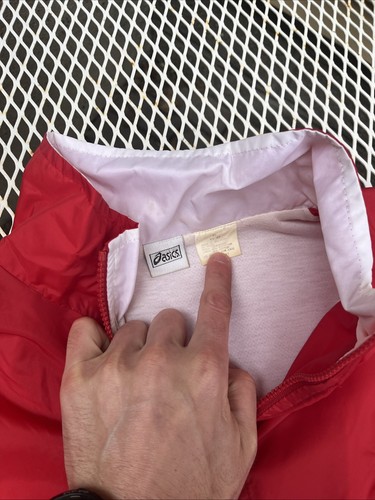 Vintage 90s Asics Men's XL Red White Full Zip Nylon Windbreaker Jacket used - Picture 6 of 9