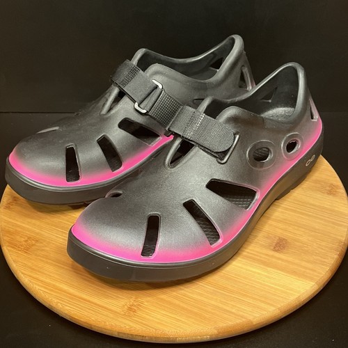 OOFOS OOcandoo Unisex Erholung Sandalen Schuhe schwarz pink Damen 12 Herren 10 gebraucht, in einwandfreiem Zustand