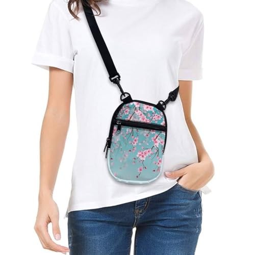 Messenger Bag for Women Crossbody Zipper Bag with Blue Cherry Blossom - Bild 5 von 6