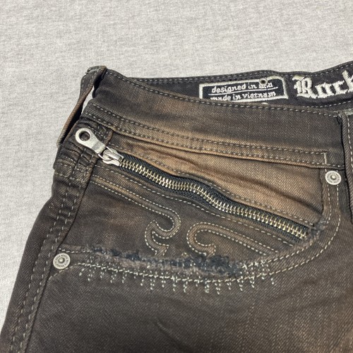 Pantalones de mezclilla Rock Revival para hombre etiqueta 38 real 39x32 marrón Daviday Moto moto motociclista ajustados nuevos - Imagen 5 de 19