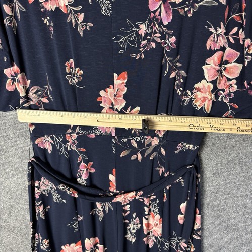 J. Jill Dress Women's Small Blue Pink Floral Midi Belted Short Dolman Sleeves - Picture 7 of 12