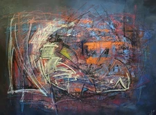 48x36 Gallery Canvas Museum Styled Piece "Equation" Acrylic And Pastel Outsider