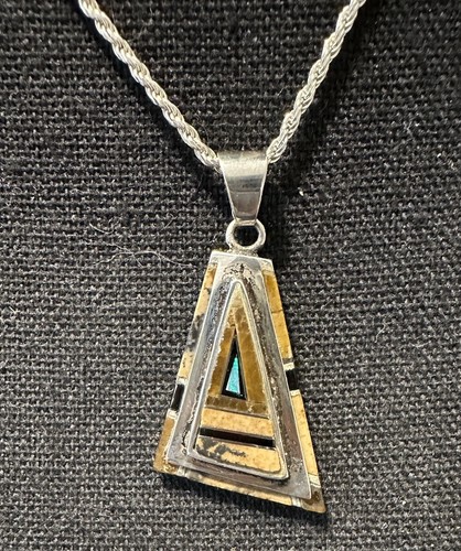 SOUTHWESTERN MULTI LAYER INLAID GEMSTONE PENDANT W/chain