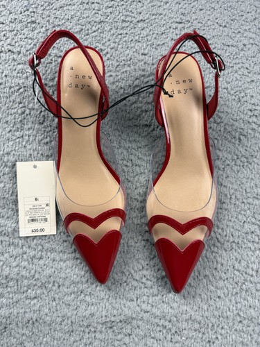 A New Day Zapatos Mujer Talla 6.5 Eleanor Corazón Gatito Tacones Correa Transparente Elegante - Imagen 2 de 7