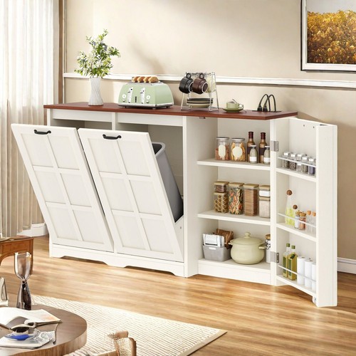 Dual Tilt Out Trash Cabinet 13 Gallon Recycling Kitchen Island Storage Cabinet - Picture 12 of 14