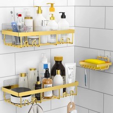 3-Pack Shower Caddy Basket Shelf with Soap Holder, No Drilling Traceless Adhe...