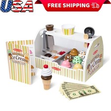 Wooden Scoop and Serve Ice Cream Counter Play Food and Accessories Pretend Toys