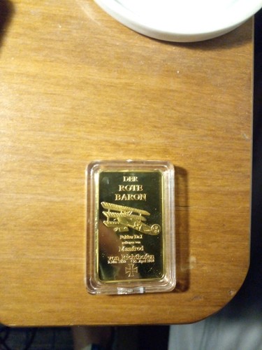 German Flying Ace Ww1 Gold Commemorative Bullion Bar Sealed In Plastic Case
