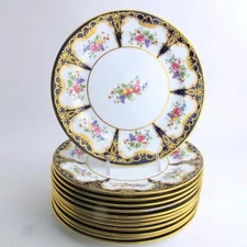 B190 / 6773 by Aynsley Set of 12 Dessert Salad Plate Cobalt Panel Fruit Floral