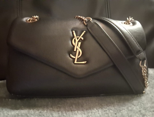 Saint Laurent YSL Envelope Black Crossbody Bag Gold Hardware Chain Strap Medium
